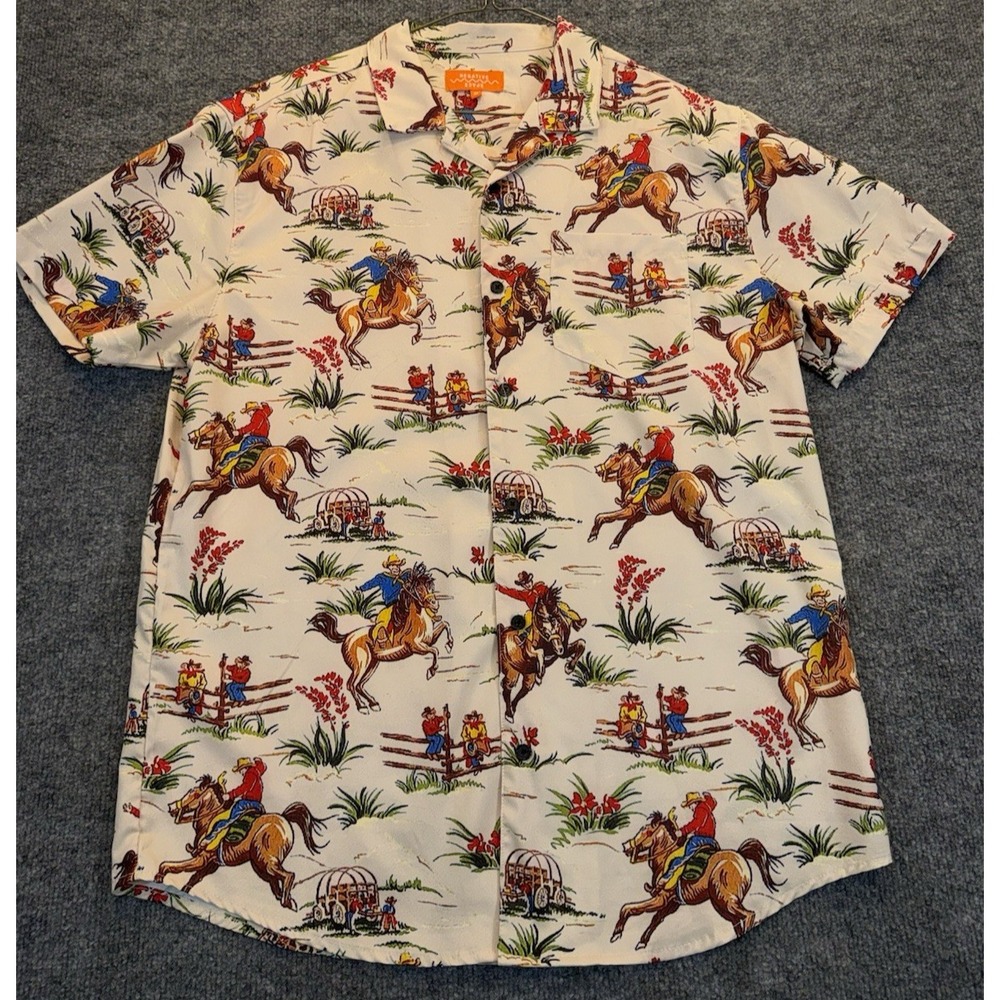 Negative Space Cowboy Western Print Shirt Men's Medium Short Sleeve Button Up